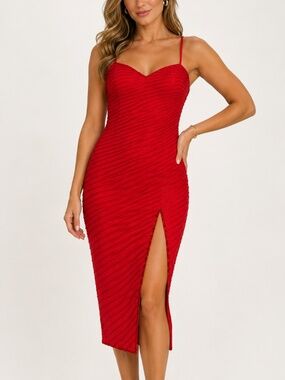 Vintage A.J. Bari for Lord & Taylor Red 100% Silk Beaded Evening Dress Size 8